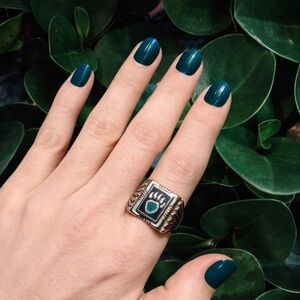 Turquoise Southwestern Native Bear Paw Ring Size 7.5 Signed 925 Sterling Silver